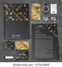 Corporate identity set with black and gold geometric