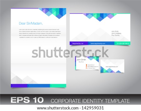 Corporate identity set or kit for your business including Business Card, Envelope and Letter templates. Vector format, editable, place for text