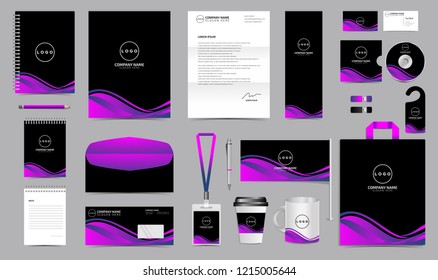 Corporate Identity Set. Stationery Blank Template Design Kit. Branding Template Editable with abstract background purple color for Business Company finance vector