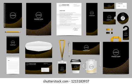 Corporate Identity Set. Stationery Blank Template Design Kit. Branding Template Editable with abstract lines background gold color for Business Company finance vector