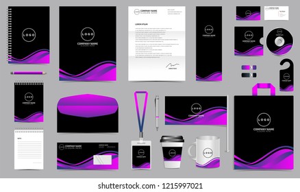 Corporate Identity Set. Stationery Blank Template Design Kit. Branding Template Editable with abstract background purple color for Business Company finance vector