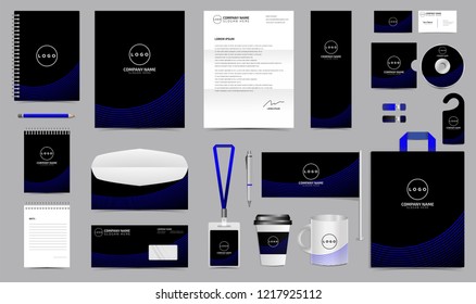 Corporate Identity Set. Stationery Blank Template Design Kit. Branding Template Editable with abstract lines background blue color for Business Company finance vector