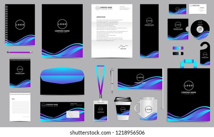 Corporate Identity Set. Stationery Blank Template Design Kit. Branding Template Editable with abstract background purple blue color for Business Company finance vector