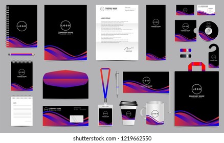 Corporate Identity Set. Stationery Blank Template Design Kit. Branding Template Editable with abstract background purple blue color for Business Company finance vector