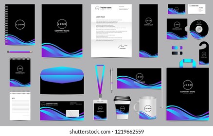 Corporate Identity Set. Stationery Blank Template Design Kit. Branding Template Editable with abstract background purple blue color for Business Company finance vector