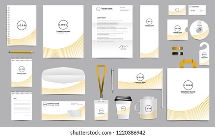 Corporate Identity Set. Stationery Blank Template Design Kit. Branding Template Editable with abstract lines background orange color for Business Company finance vector