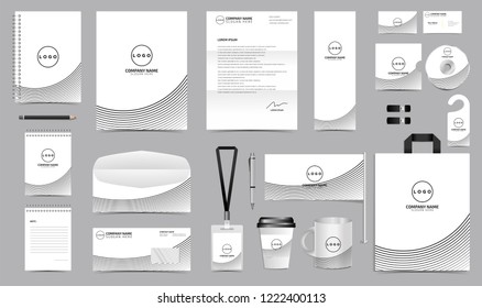 Corporate Identity Set. Stationery Blank Template Design Kit. Branding Template Editable with abstract lines background blak color for Business Company finance vector