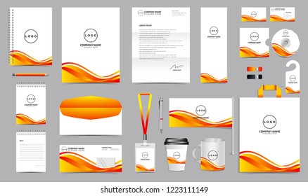 Corporate Identity Set. Stationery Blank Template Design Kit. Branding Template Editable with abstract background yellow red color for Business Company finance vector