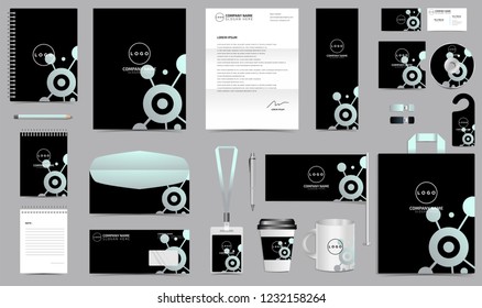 Corporate Identity Set. Stationery Template Design Kit. Branding Template Editable Brand Identity pack with abstract black background color for Business Company and Finance Vector eps 10 