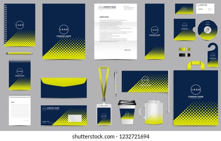 Corporate Identity Set. Stationery Template Design Kit. Branding Template Editable Brand Identity pack with abstract halftone effect background for Business Company and Finance Vector eps 10 