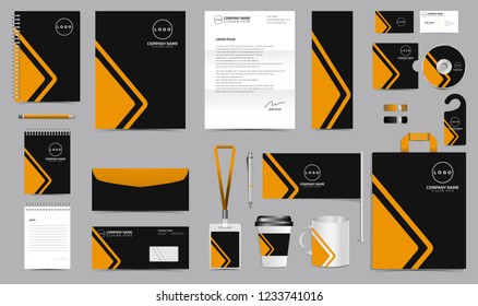 Corporate Identity Set. Stationery Template Design Kit. Branding Template Editable Brand Identity pack with abstract black background color for Business Company and Finance Vector eps 10
