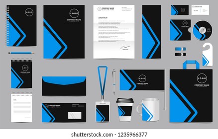 Corporate Identity Set. Stationery Template Design Kit. Branding Template Editable Brand Identity pack with abstract black background color for Business Company and Finance Vector eps 10