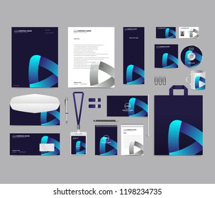 Corporate identity set template design. Stationery Branding template editable with abstract 3D object logo with blue color background. vector company Business mockup eps 10