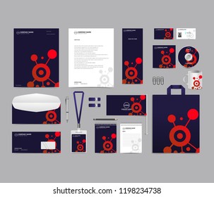 Corporate identity set template design. Stationery Branding template editable with abstract technology connect dots object logo with red color. vector company Business mockup eps 10