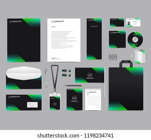 Corporate identity set template design. Stationery Branding template editable with abstract halftone texture with green color background. vector company Business mockup eps 10