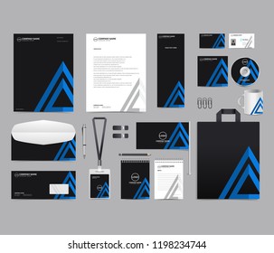 Corporate identity set template design. Stationery Branding template editable with abstract triangle with blue color background. vector company Business mockup eps 10