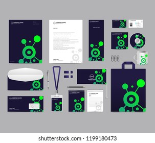 Corporate identity set template design. Stationery Branding template editable with abstract technology connect dots object logo with green color. vector company Business mockup eps 10