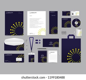 Corporate identity set template design. Stationery Branding template editable with abstract dots circle object yellow color. vector company Business mockup eps 10