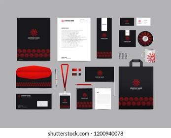 Corporate identity set template design. Stationery Kit Branding template editable with abstract luxury flower tulip logo object with red color. company Business finance vector mockup eps 10