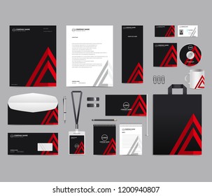 Corporate identity set template design. Stationery Branding template editable with triangle line object red color. vector company Business mockup eps 10