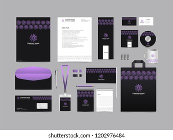 Corporate identity set template design. Stationery Kit Branding template editable with abstract logo flower tulip with green color. company Business finance vector
