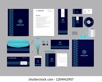 Corporate identity set template design. Stationery Kit Branding template editable with abstract logo flower tulip with green color. company Business finance vector