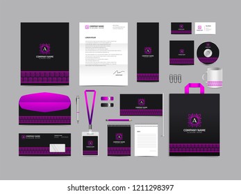 Corporate identity set template design. Stationery Kit Branding template editable with abstract logo flower tulip with green color. company Business finance vector