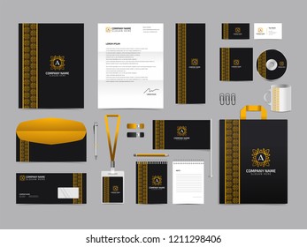 Corporate identity set template design. Stationery Kit Branding template editable with abstract luxury flower floral logo with gold color. company Business finance vector eps 10