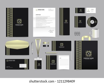 Corporate identity set template design. Stationery Kit Branding template editable with abstract logo flower tulip with green color. company Business finance vector