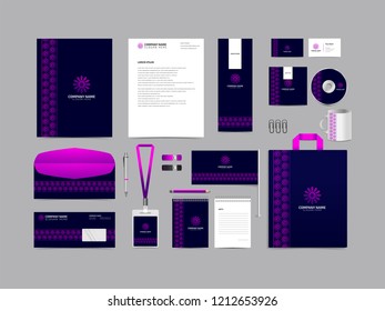Corporate identity set template design. Stationery Kit Branding template editable with abstract luxury flower floral logo with purple color. company Business finance vector eps 10