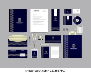 Corporate identity set template design. Stationery Kit Branding template editable with abstract logo flower tulip with green color. company Business finance vector