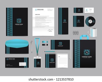 Corporate identity set template design. Stationery Kit Branding template editable with abstract luxury flower floral logo with light blue color. company Business finance vector eps 10