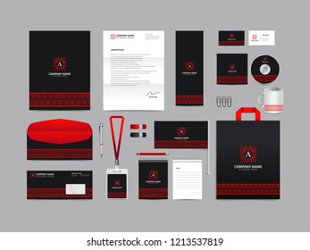 Corporate identity set template design. Stationery Kit Branding template editable with abstract luxury flower floral logo with red color. company Business finance vector eps 10