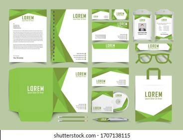 Corporate identity set template design. Stationery Kit Branding template editable with green color. company Business finance vector mockup eps 10