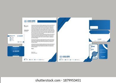 Corporate Identity . Stationery Corporate Brand Identity Mockup set with blue and white abstract geometric design. Business stationary mockup template of Guide