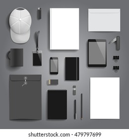 Corporate identity stationery objects mock-up template. Vector illustration.