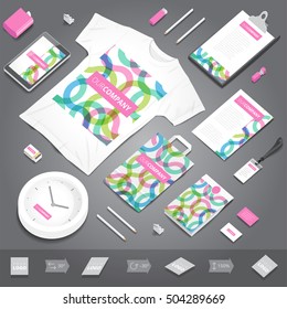 Corporate identity stationery objects print template. Isometric style. Vector illustration.