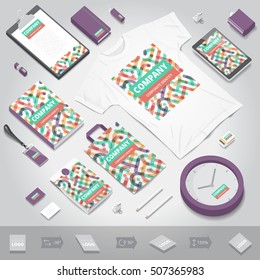 Corporate identity stationery objects print template. Isometric style. Vector illustration.