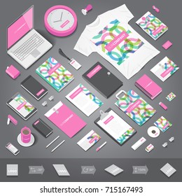 Corporate identity stationery objects print template. Isometric style. Vector illustration.