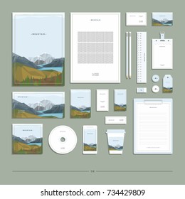 Corporate identity, stationery set, mountain landscape.