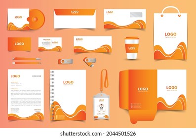 Corporate identity, stationery set template with digital elements. 
Editable vector illustration: folder, mug, card, envelope etc