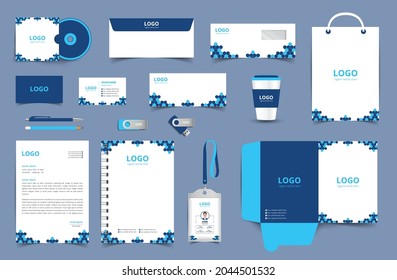 Identidad corporativa, diseño de fondo con elementos digitales. 
Ilustración vectorial editable: carpeta, taza, tarjeta, sobre, etc