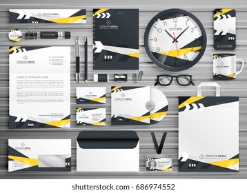 corporate identity stationery template design set with abstract yellow black shapes
