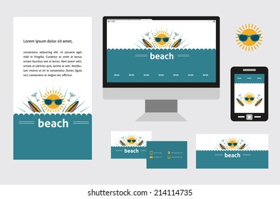 Corporate identity for summer resort hotel. Beach and surf design.