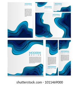 Plantilla de identidad corporativa con un patrón ondulado azul abstracto.