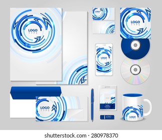 Corporate identity template with abstract blue composition. Vector company style for brandbook and guideline
