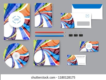Сreative corporate identity template with abstract lines and waves