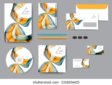 Сreative corporate identity template with abstract lines and waves