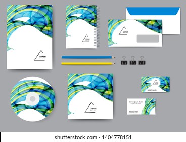 Сreative corporate identity template with abstract lines and waves