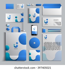 Corporate identity template in blue colors. Vector company style for brandbook and guideline. EPS 10